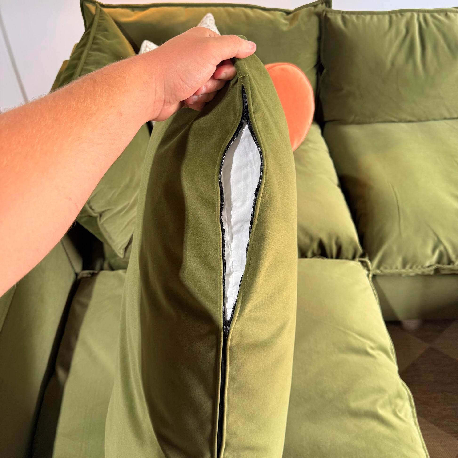 Albany Park Kova L-Shape + Ottoman in Olive Velvet