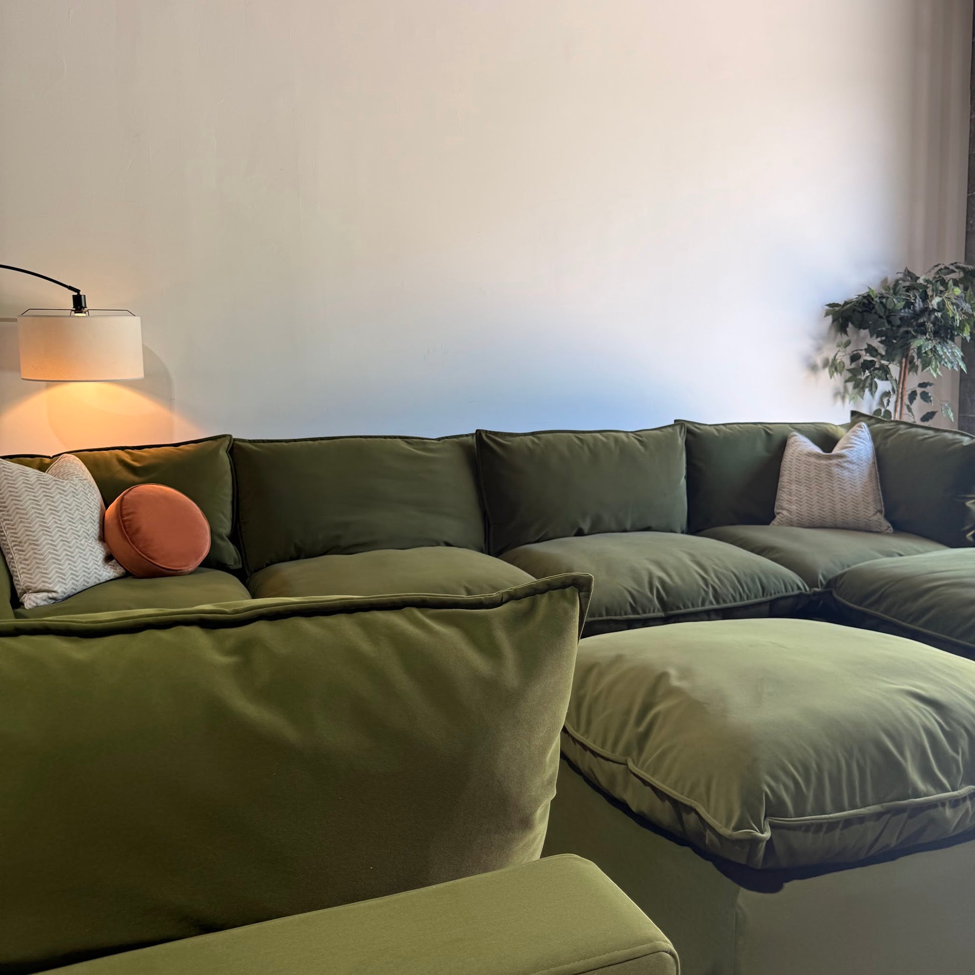 Albany Park Kova Grand Corner Sectional in Olive Velvet