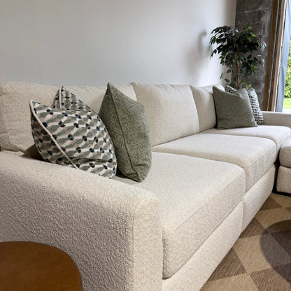 Oak Sofa + Ottoman in Performance Snow Boucle by Kindred Couches