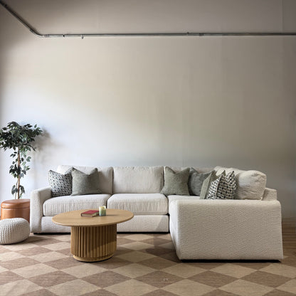Oak L-Shape Enclosed in Performance Snow Boucle by Kindred Couches
