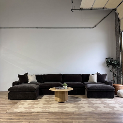 Woodland Double Chaise with Slim Ottomans in Chocolate Velvet