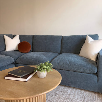 Cypress Corner Sectional in Velvet Opal Blue, right close-up