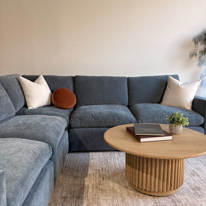 Cypress Corner Sectional in Velvet Opal Blue, front close-up