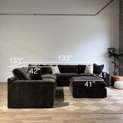 Woodland Corner Sectional with Classic Ottoman dimensions