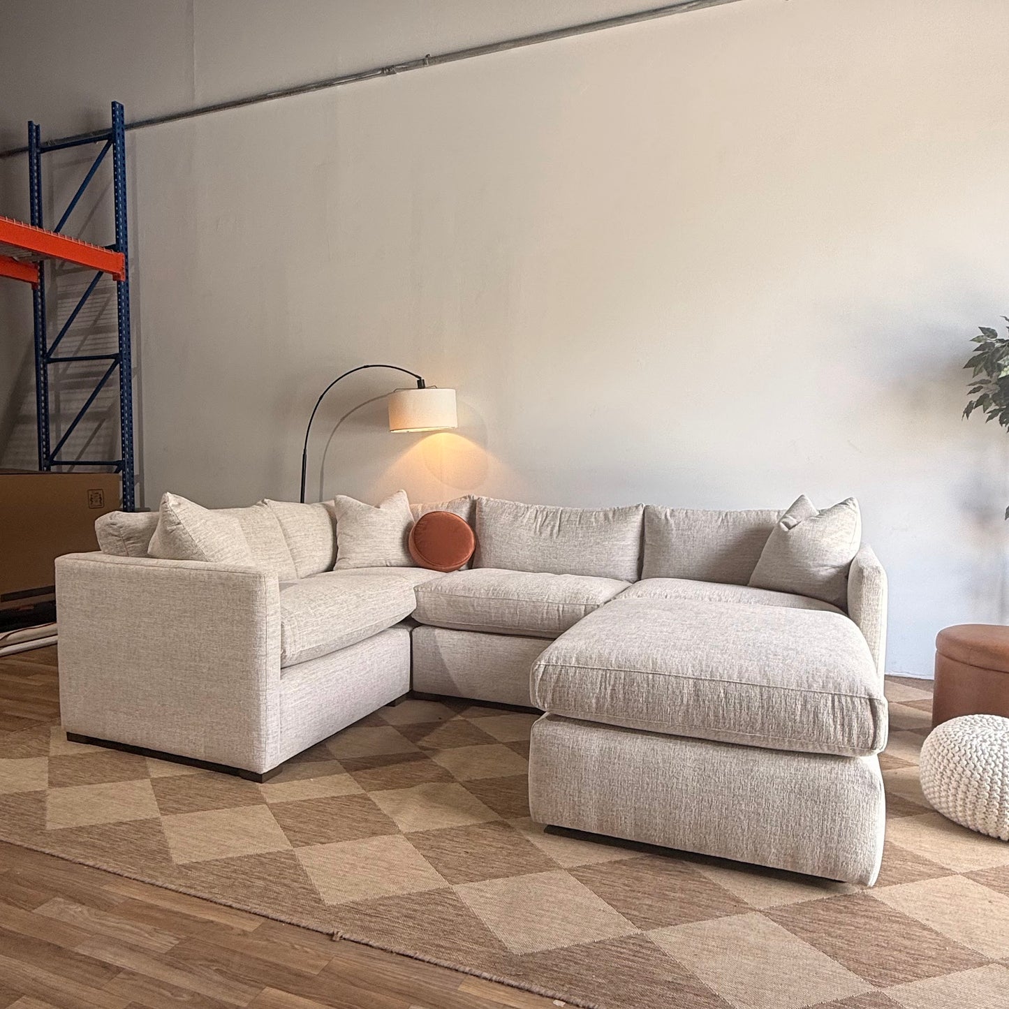 Brook L-Shape Enclosed Sectional + Ottoman in Anquilla Ivory Performance Chenille — Kindred Couches
