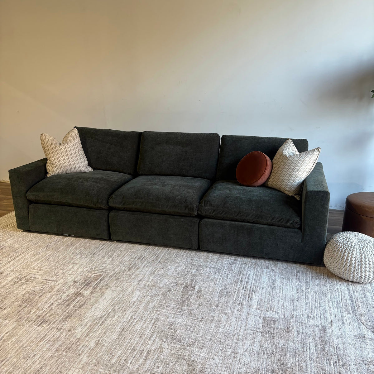 Cypress Sofa in Velvet Forest Green, right view
