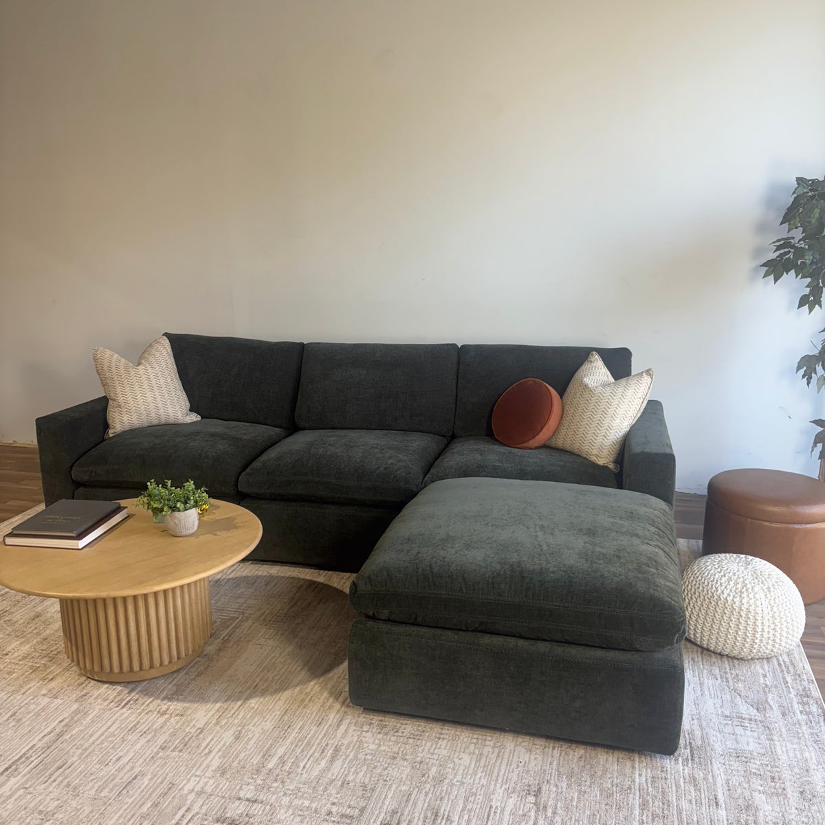 Cypress Sofa + Ottoman in Velvet Forest Green, right view