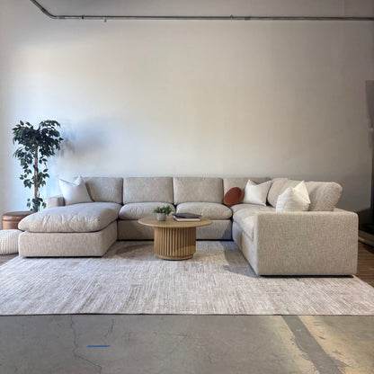 Cypress Grand Corner + Ottoman in Oatmeal Basketweave, reversed layout