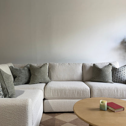 Oak L-Shape Enclosed in Performance Snow Boucle by Kindred Couches