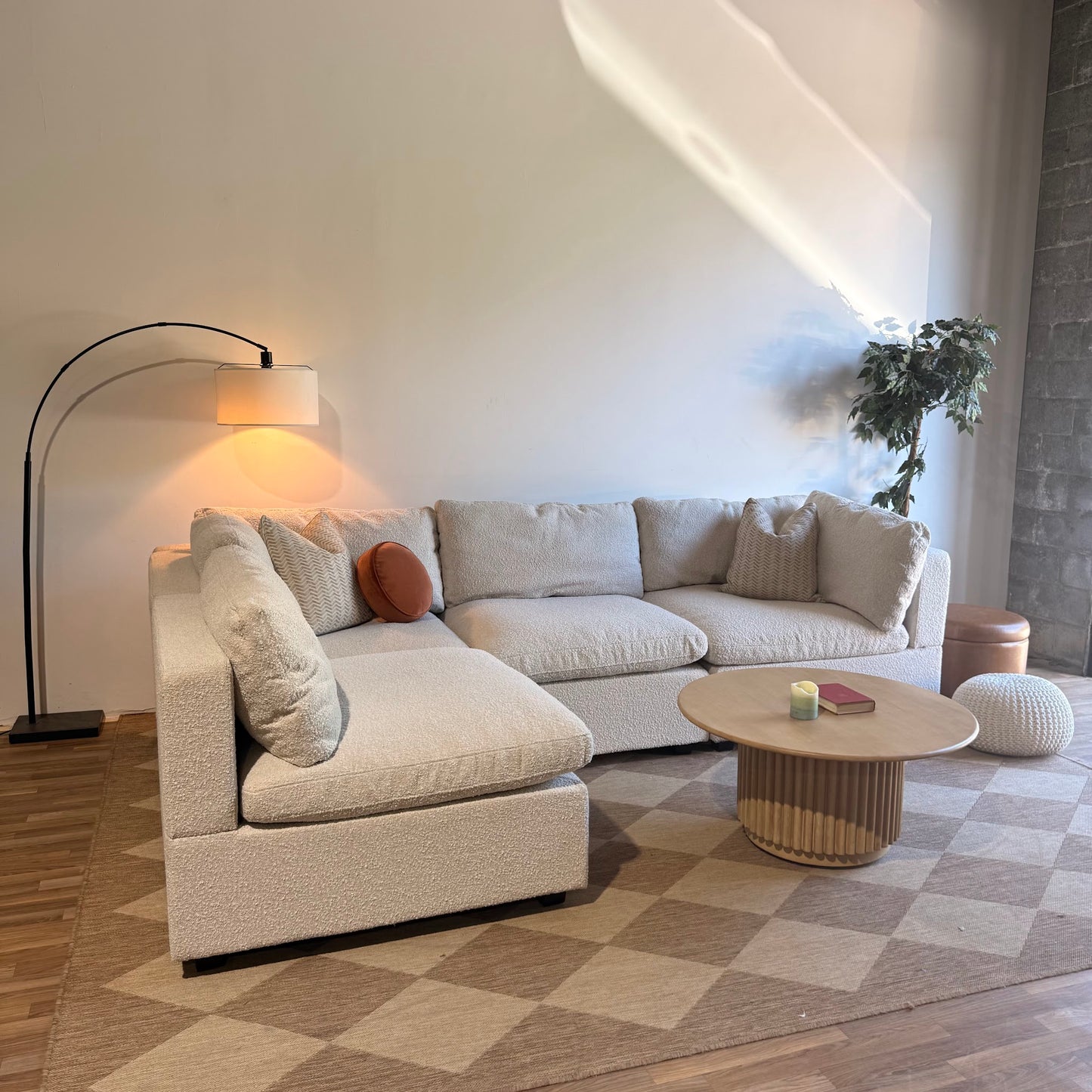 Albany Park Kova Box Cushion L-Shape Corner Sectional in Alabaster Bouclé