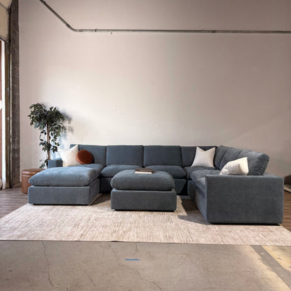 Cypress Grand Corner + 2 Ottomans in Velvet Opal Blue, reversed layout