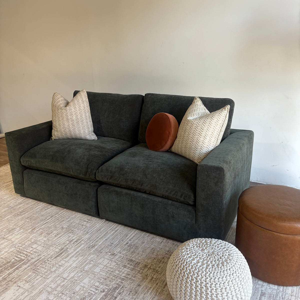Cypress Loveseat in Velvet Forest Green, right view
