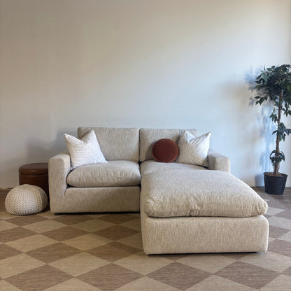 Cypress Loveseat + Ottoman in Oatmeal Basketweave, reversed layout