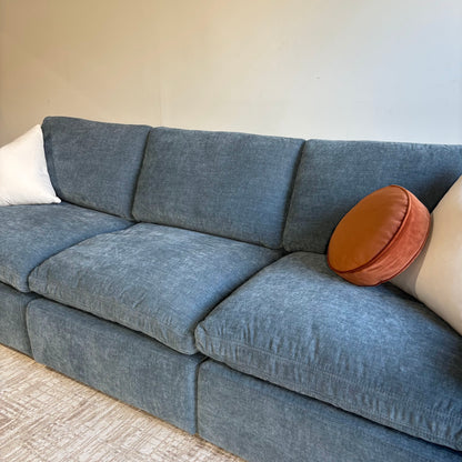 Cypress Sofa in Velvet Opal Blue, left close-up