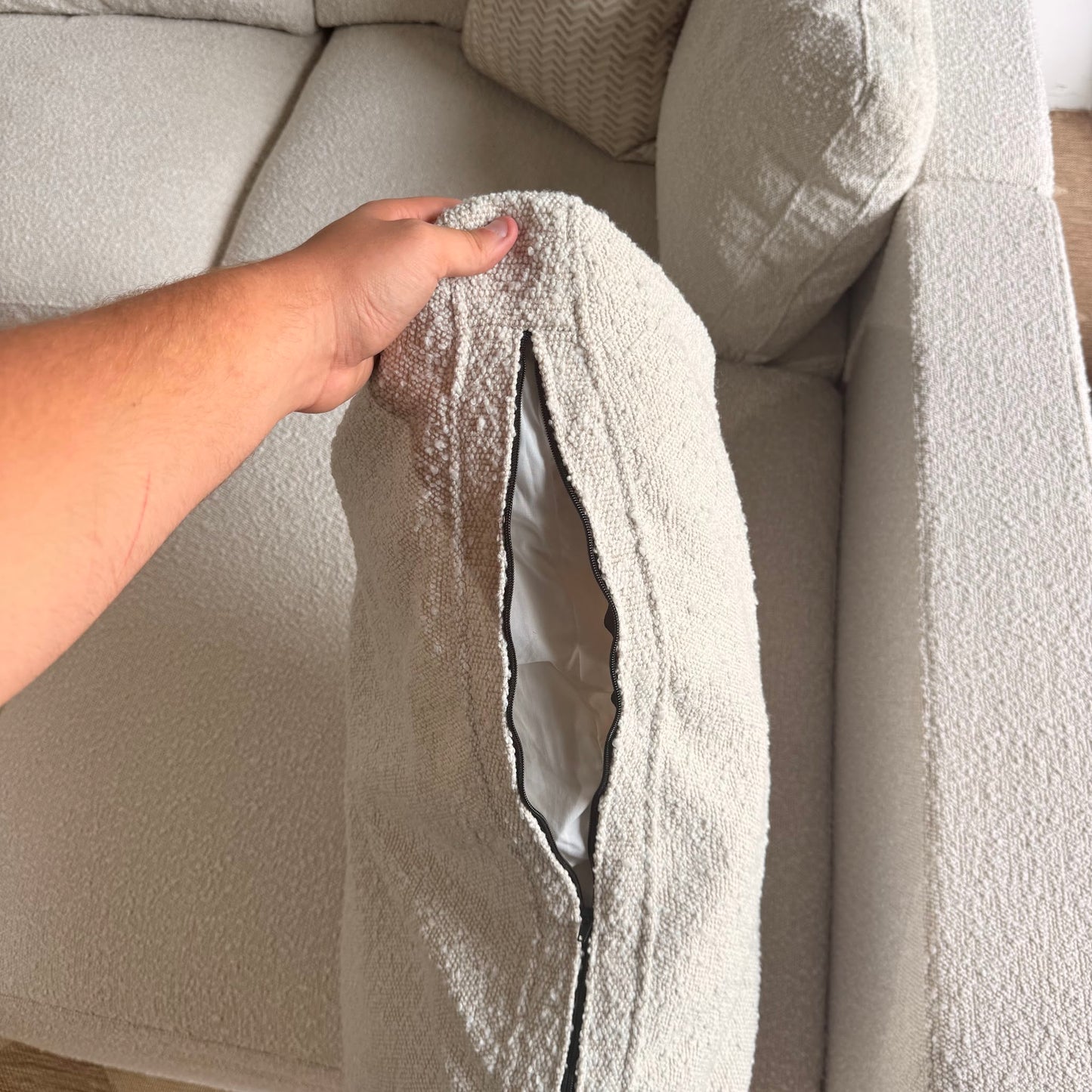 Albany Park Kova Box Cushion L-Shape Corner Sectional in Alabaster Bouclé