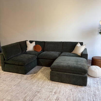 Cypress L-Shape + Ottoman in Velvet Forest Green, right view