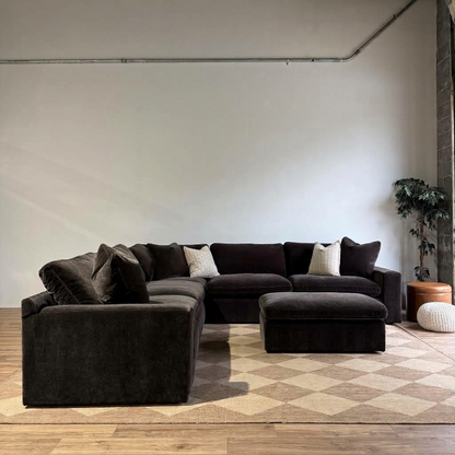Woodland Corner Sectional with Slim Ottoman in Chocolate Velvet