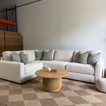 Oak L-Shape Enclosed in Performance Snow Boucle by Kindred Couches