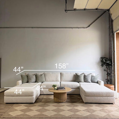 Oak Double Chaise Sectional in Performance Snow Boucle with dimensions by Kindred Couches