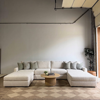 Oak Double Chaise Sectional in Performance Snow Boucle by Kindred Couches