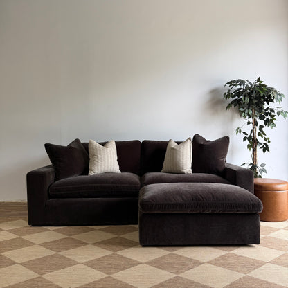 Woodland Loveseat with Slim Ottoman in Chocolate Velvet