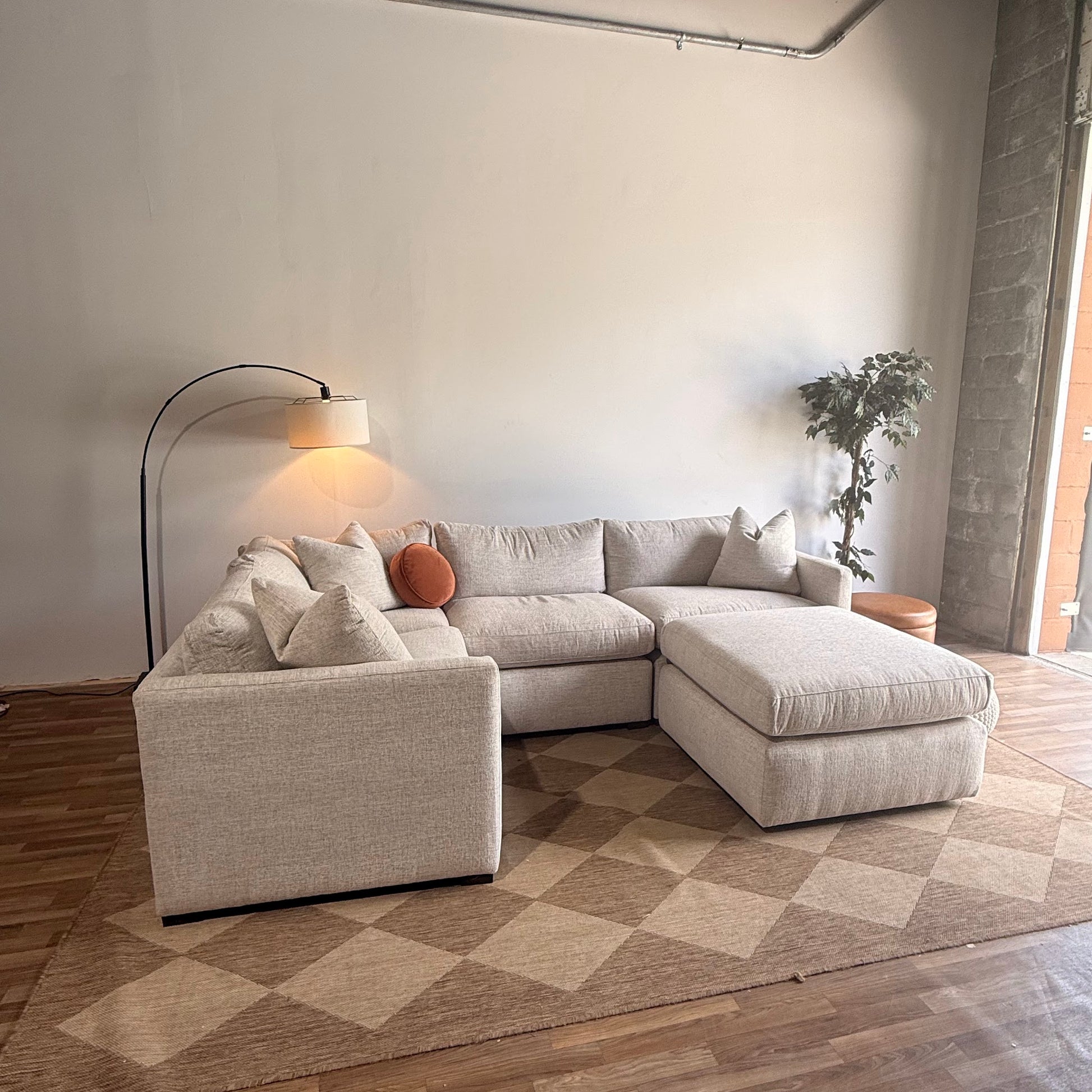 Brook L-Shape Enclosed Sectional + Ottoman in Anquilla Ivory Performance Chenille — Kindred Couches