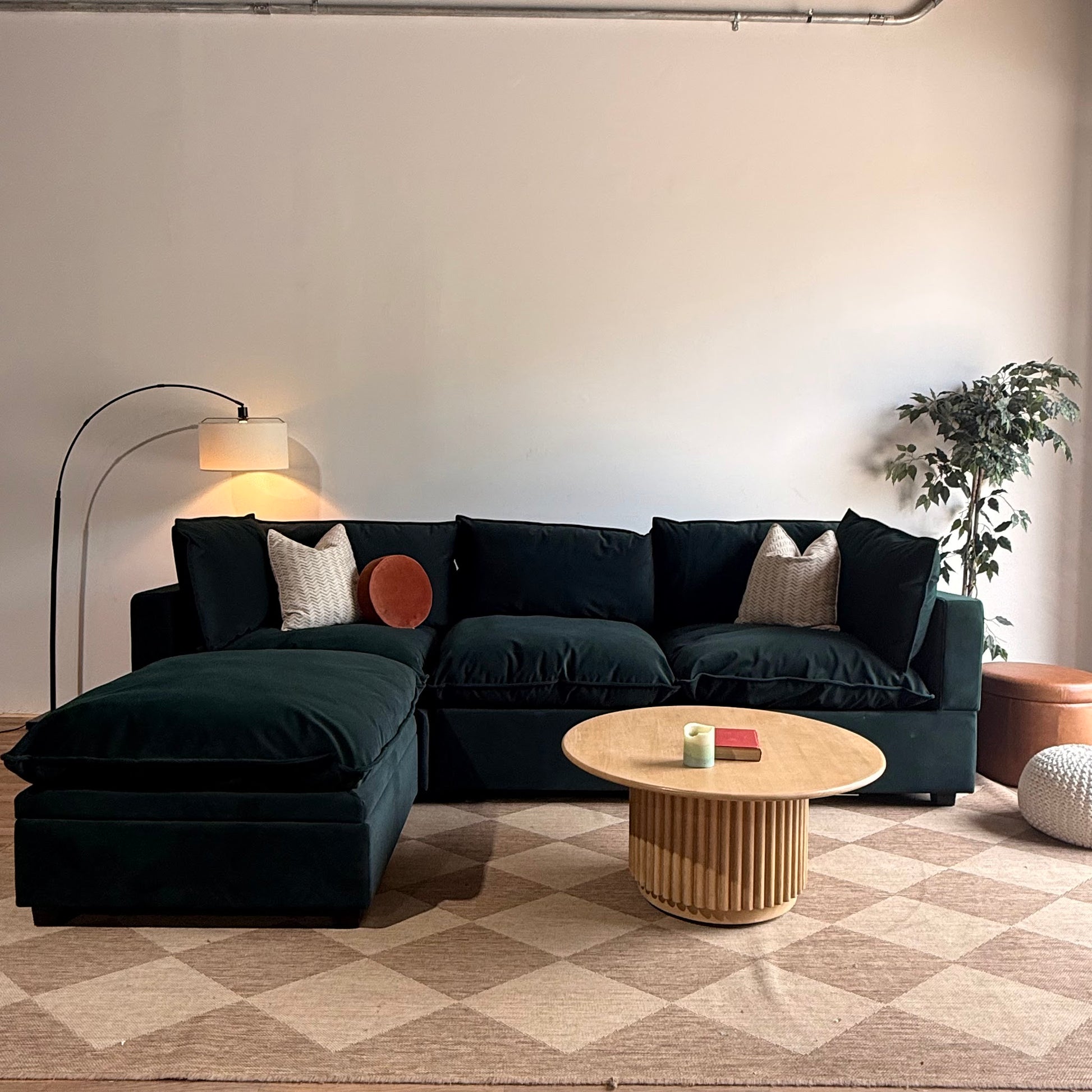 Albany Park Kova Sofa 122 + Ottoman in Dark Teal Velvet