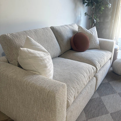 Cypress Loveseat in Oatmeal Basketweave, left close-up