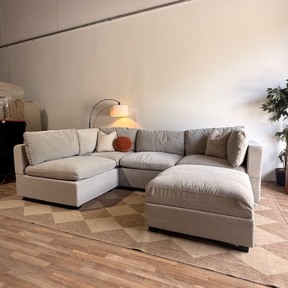 Albany Park Kova Box Cushion L-Shape + Ottoman in Oatmeal Chenille