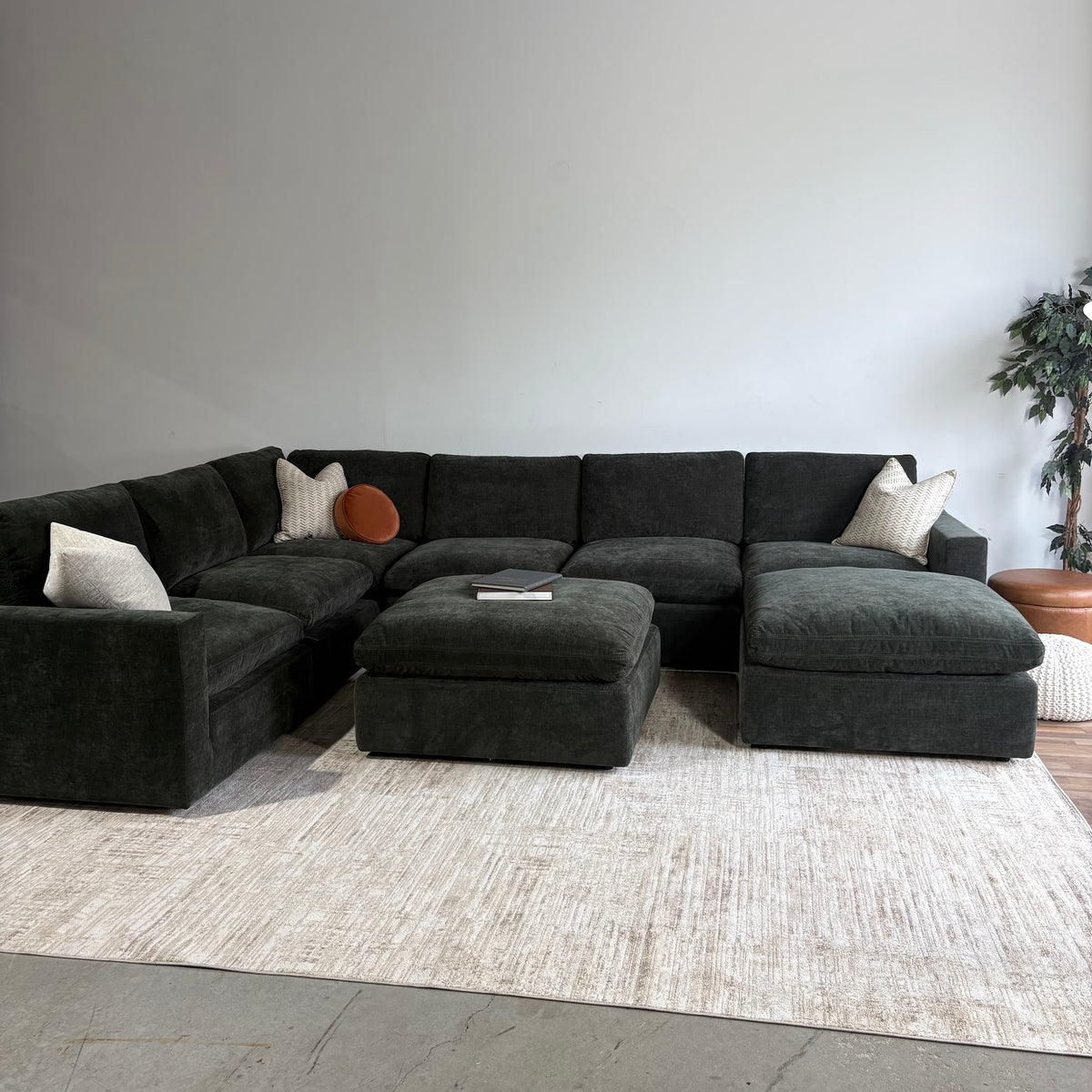 Cypress Grand Corner + 2 Ottomans in Velvet Forest Green, right view
