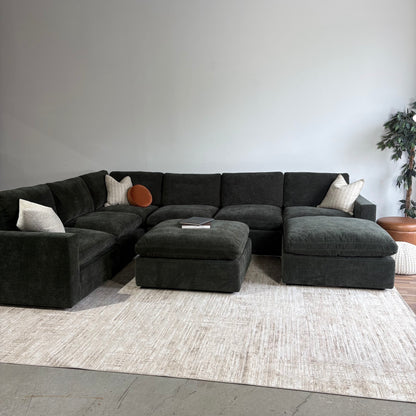 Cypress Grand Corner + 2 Ottomans in Velvet Forest Green, right view