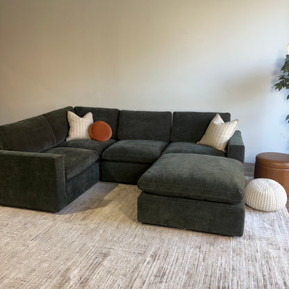 Cypress L-Shape Enclosed + Ottoman in Velvet Forest Green, left view