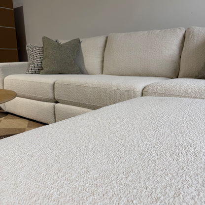 Oak Sofa + Ottoman in Performance Snow Boucle by Kindred Couches