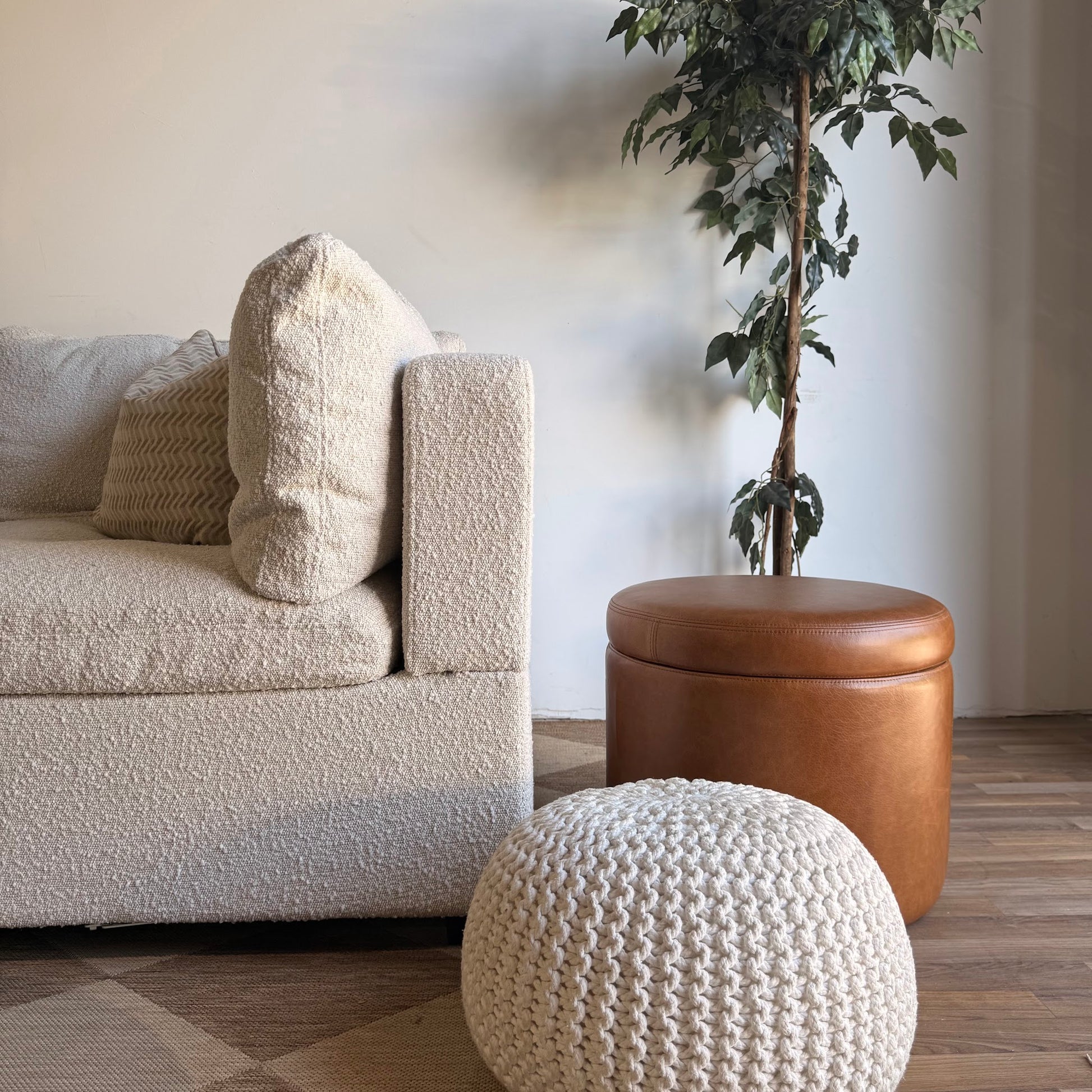 Albany Park Kova Box Cushion L-Shape Corner Sectional in Alabaster Bouclé