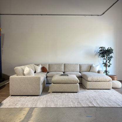 Cypress Grand Corner + 2 Ottomans in Oatmeal Basketweave, front view