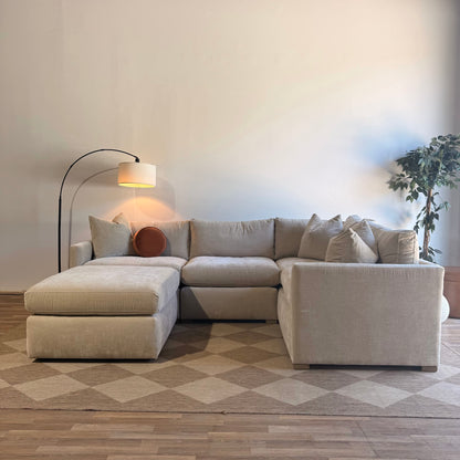 Brook L-Shape Enclosed Sectional + Ottoman in Milano Sand Velvet — Kindred Couches