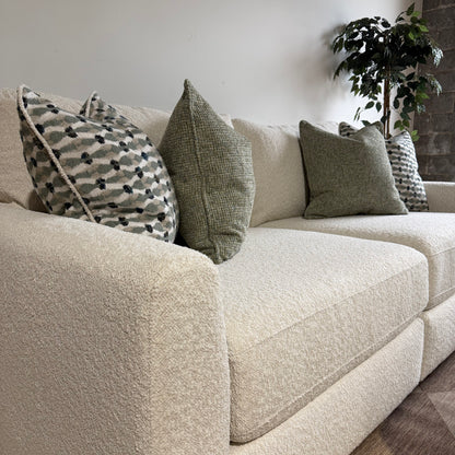 Oak Loveseat + Ottoman in Performance Snow Boucle by Kindred Couches