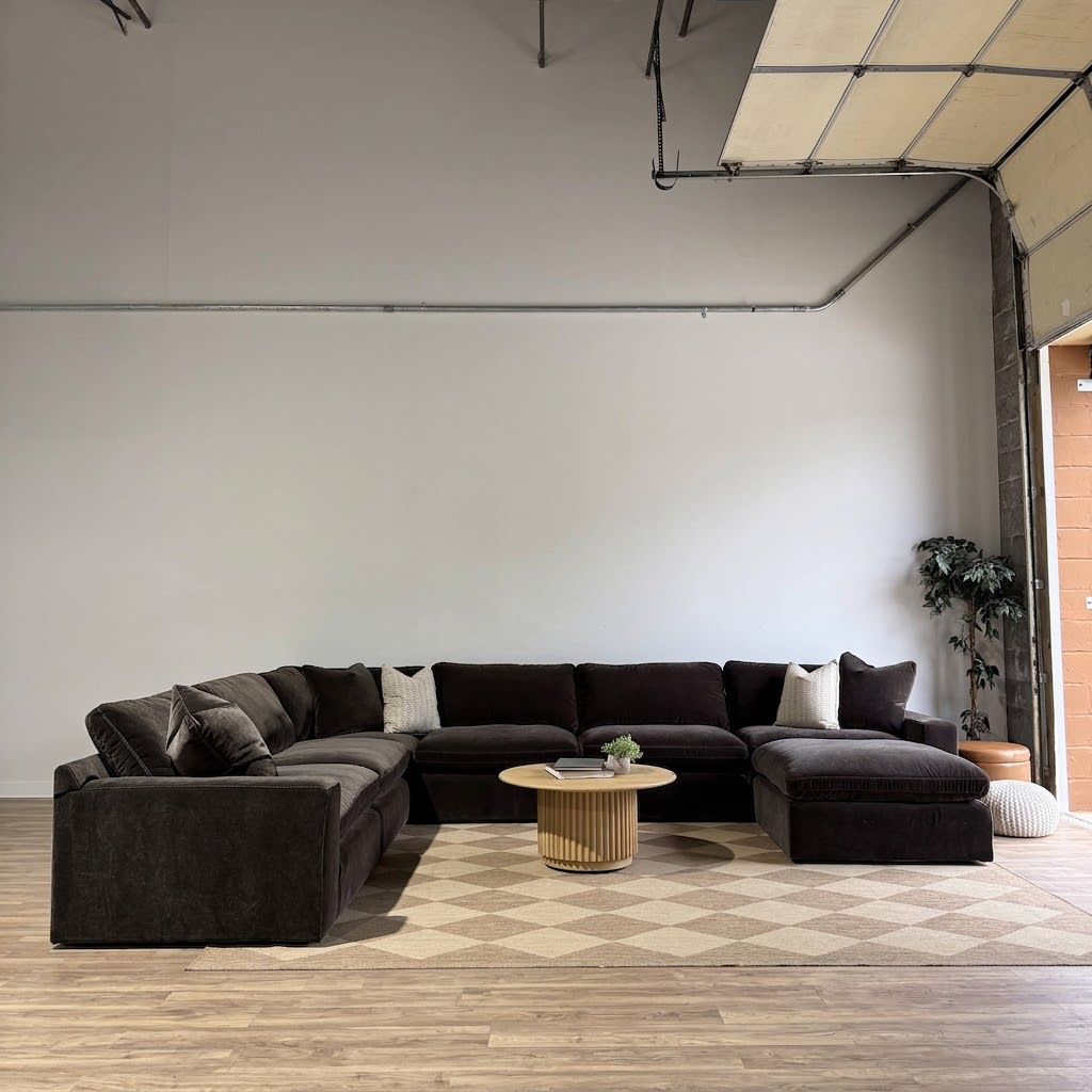 Woodland Grand Corner with Classic Ottoman in Chocolate Velvet