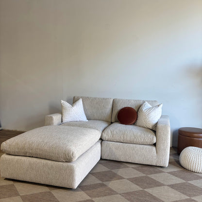 Cypress Loveseat + Ottoman in Oatmeal Basketweave, right view