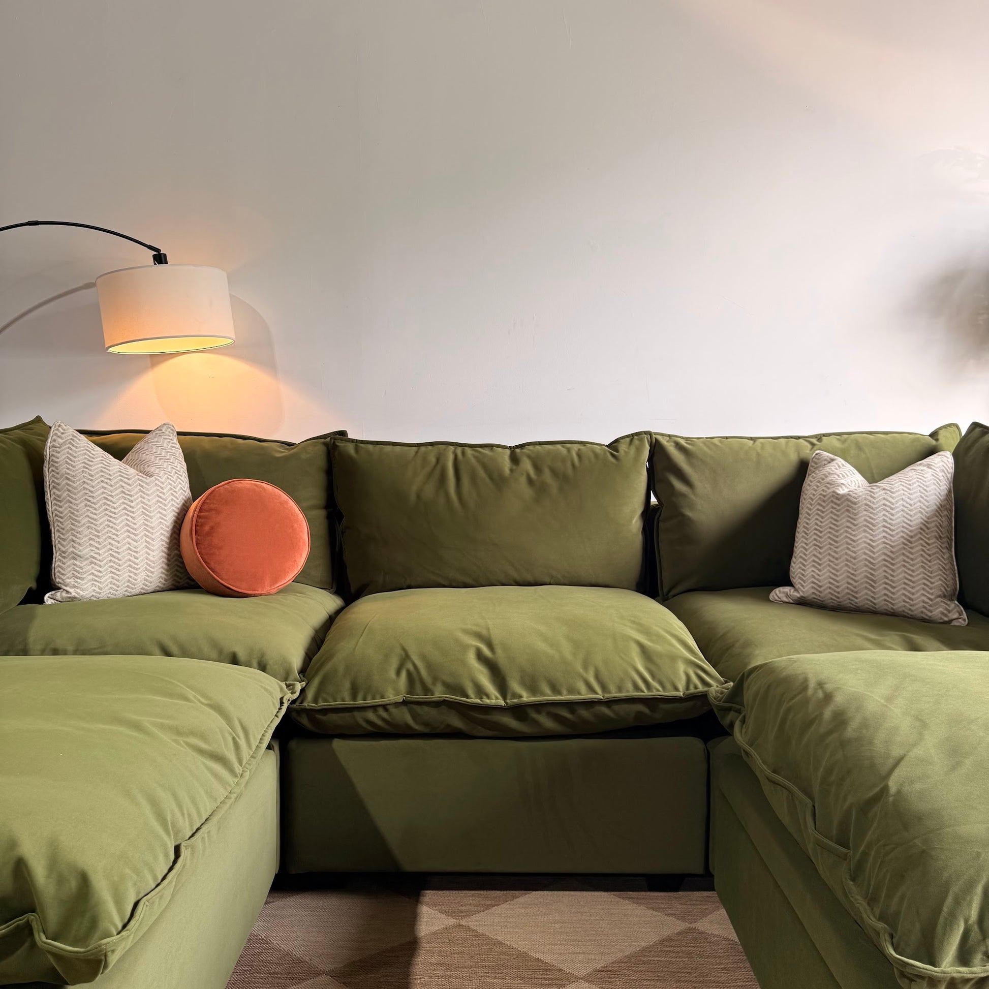 Albany Park Kova L-Shape + Ottoman in Olive Velvet