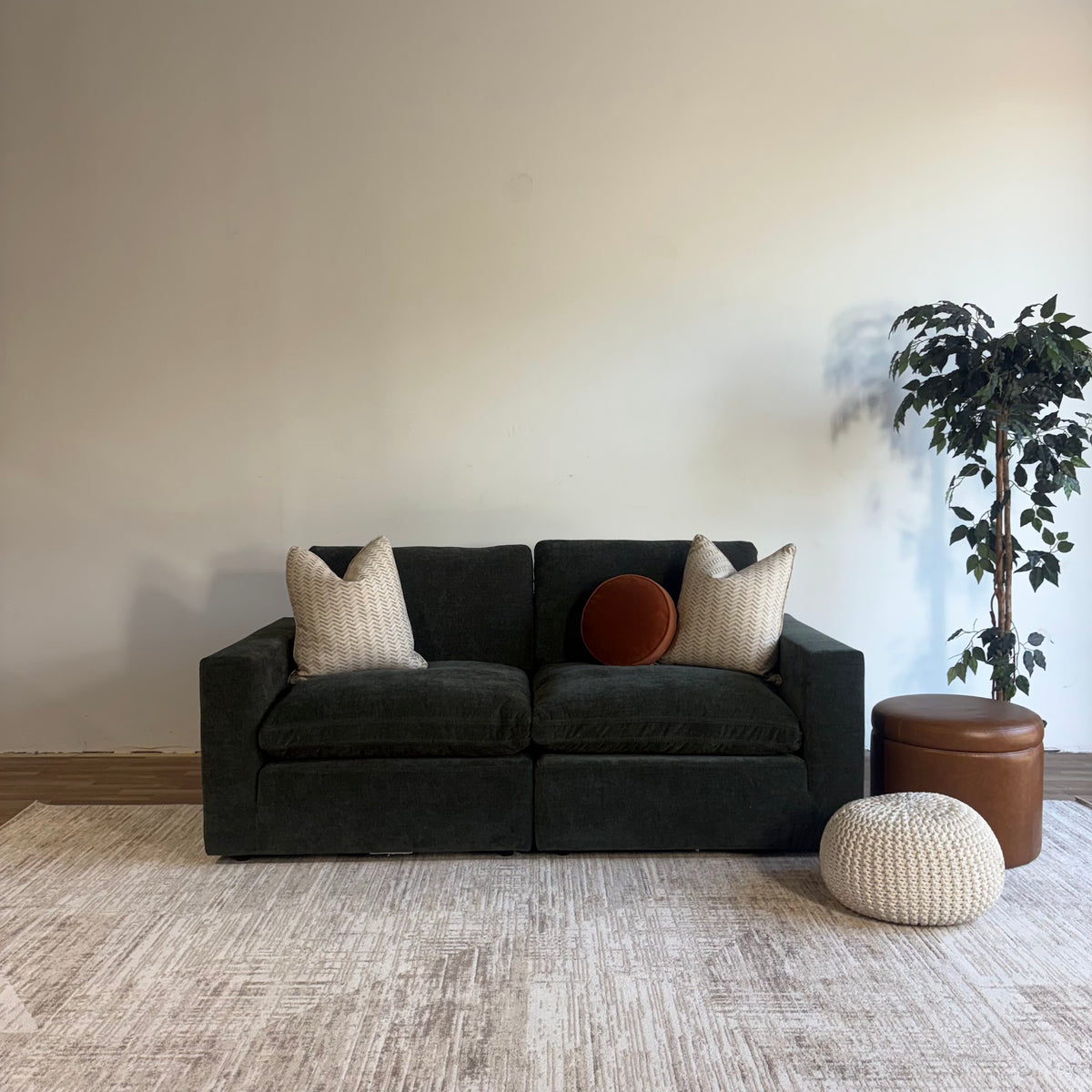 Cypress Loveseat in Velvet Forest Green, front view