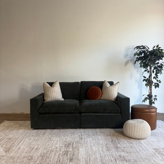 Cypress Loveseat in Velvet Forest Green, front view
