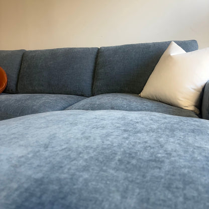 Cypress L-Shape + Ottoman in Velvet Opal Blue, fabric detail