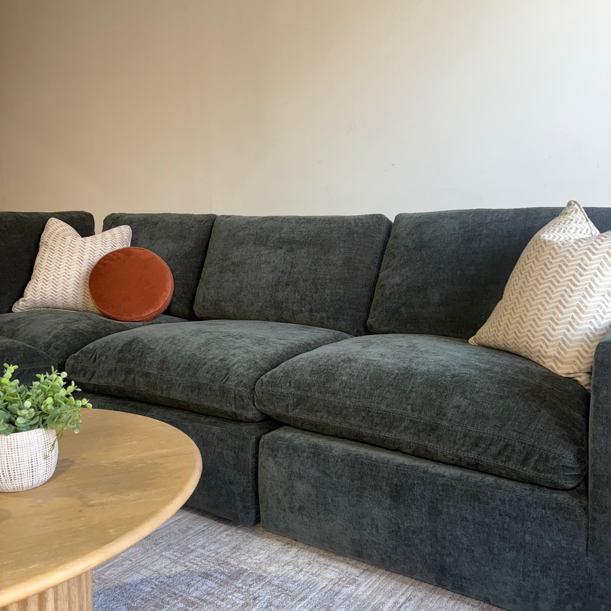 Cypress Corner Sectional in Velvet Forest Green, right close-up