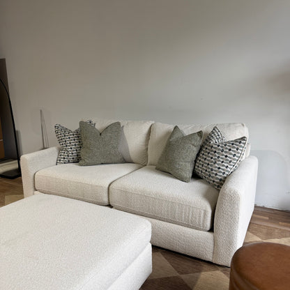 Oak Loveseat + Ottoman in Performance Snow Boucle by Kindred Couches