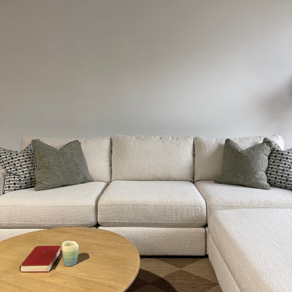 Oak Sofa + Ottoman in Performance Snow Boucle by Kindred Couches