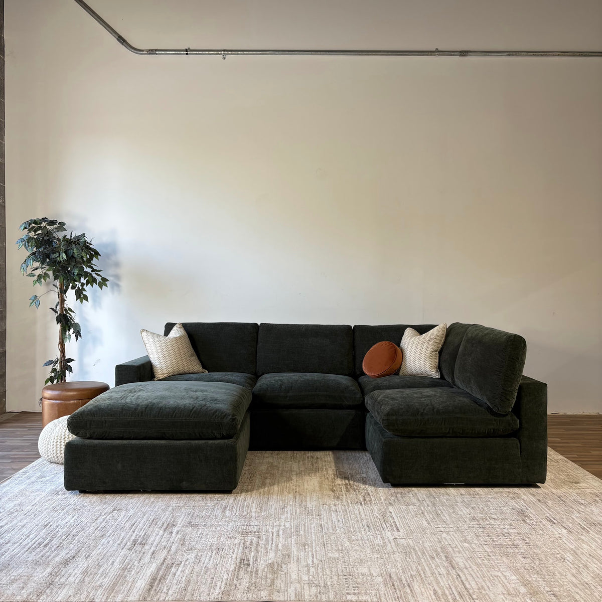 Cypress L-Shape + Ottoman in Velvet Forest Green, reversed layout