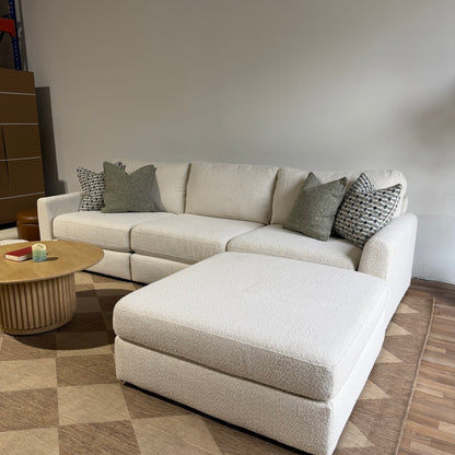 Oak Sofa + Ottoman in Performance Snow Boucle by Kindred Couches