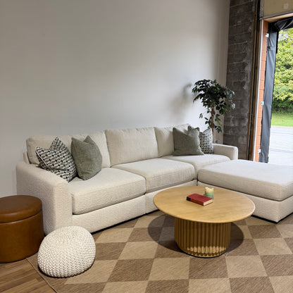 Oak Sofa + Ottoman in Performance Snow Boucle by Kindred Couches