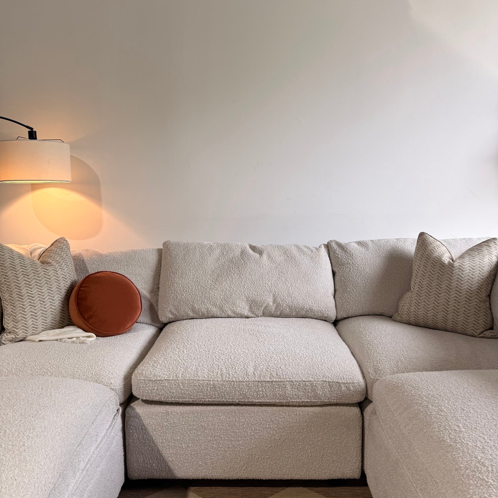 Albany Park Kova Box Cushion L-Shape Grand Corner in Alabaster Bouclé
